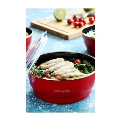 Enamel 3-Piece Storage Box 14-16-18cm White& Red and blue color with plastic cover