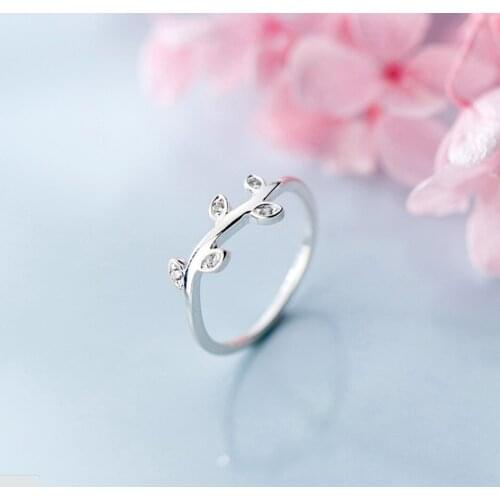 CZ Leaves Branch 925 Sterling Silver Kunckle Thin Dainty Band Pinkie Ring A3518