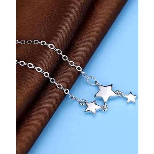 POPACC 925 Sterling Silver Little Star Clavicle Chain Necklace For Women