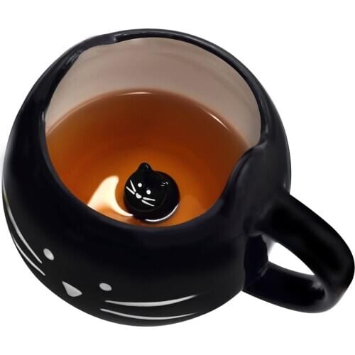 Cat Mug Cat Coffee Mug for Women Girls Cute Ceramic Meow Mugs for Cat Lover Tea Cup 12 oz White,Black