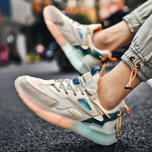 Hip Hop Street Men Chunky Shoes Soft Leather Breathable Casual Dad Shoes Lace Up Fashion Outdoor Tenis Sneakers Male Shoes