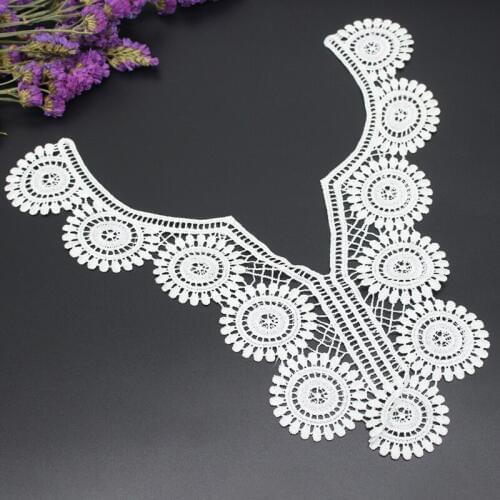 1Pcs Black/White Color 380x235mm Embroidery Round Sexy V Lace Neckline Fabric DIY Collar Lace Fabrics For Sewing Supplies Crafts