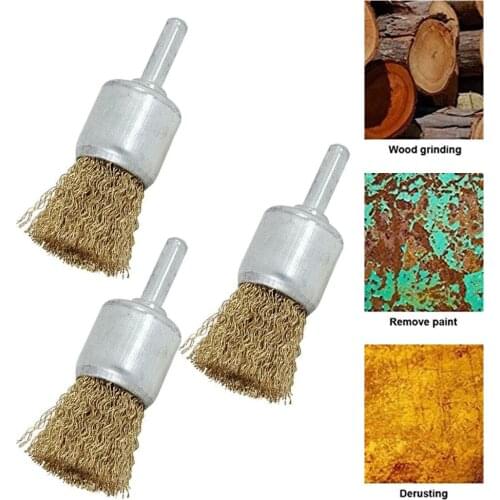 25mm Brass Wire Brush 3pcs End Wire Brushes Crimp Cup Set For Drill Rust Removal Tool Kit