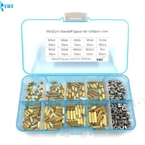 320Pcs/set M2*L+3mm Brass Single Head Spacing Screws Security Surveillance Cameras Pillars Knurled Standoff Spacer Kit TZ004