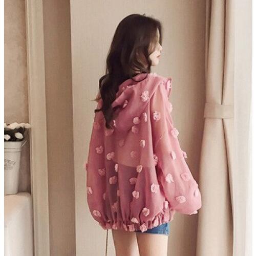 Summer sunscreen jacket with hoodied outwear casual women sweet windbreaker thin coat loose jackets sun protection clothing