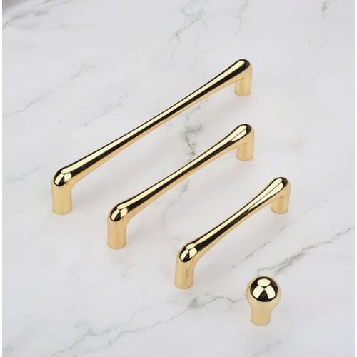 Hot Drawer Wardrobe European-style Cabinet Door Zinc Alloy Hand Bright Gold Simple Light Luxury Cabinet Handle