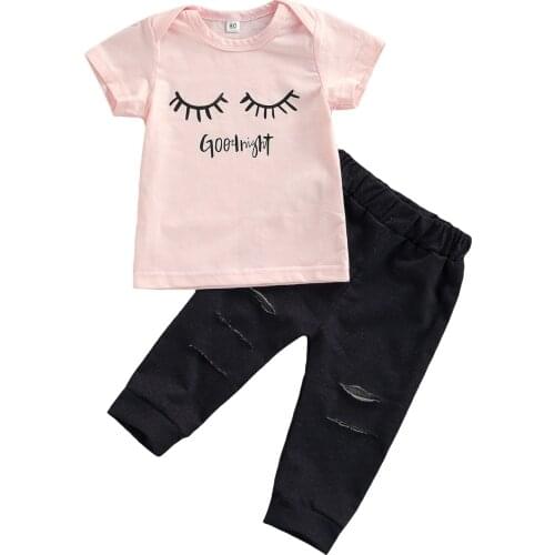 Ma&Baby 6M-3Y Summer Toddler Kid Baby Girl Clothes Set Letter Print T shirt Tops Denim Pants Jeans Outfits Clothing Costumes