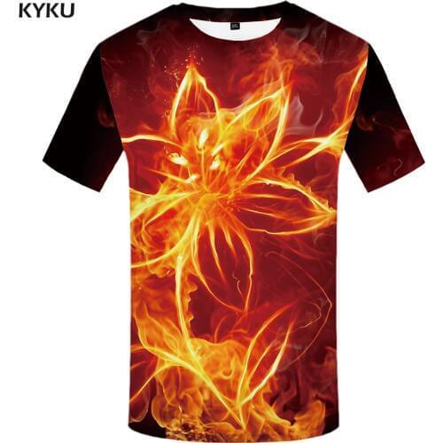 KYKU Fire T shirt Men Flame Tshirts Casual Harajuku Shirt Print Gothic Tshirt Printed Casual T-shirts 3d Short Sleeve summer