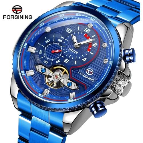 FORSINING 2021 Tourbillon Watch for Men Automatic Mechanical Watches For Men Luxury Brand Steel Band Dropshipping montre homme
