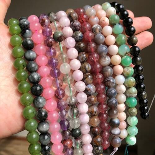 4-10MM Natural Agates Jade Crystal Obsidian Beads Round Beads For Jewelry Making DIY Charm Necklace Accessories 15'' Wholesale