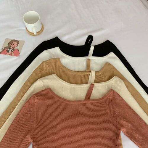 New Women Autumn Sweaters Slim Elasticity Knitted Tops Sexy Off Shoulder Knit Under Shirt Tops 2018 Solid Color Sweaters Female