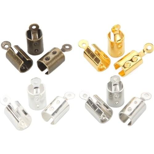 Fold Over Crimp Cord End Findings Leather Clasp Tip End jewelry Connector For Jewelry Making Supplies DIY Bracelet 100pcs 5x12mm
