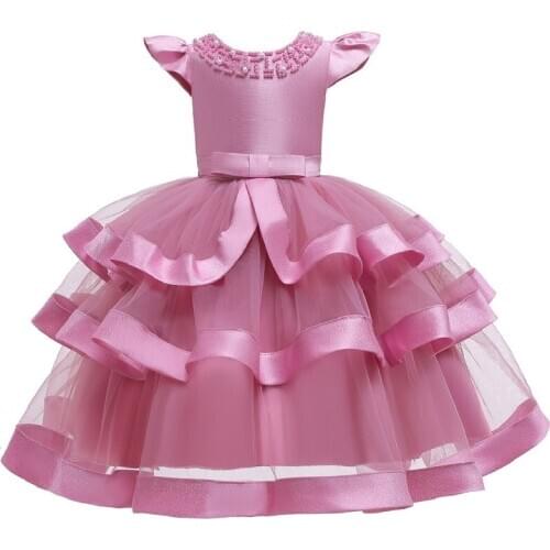 Gift hair accessories girl princess dress Europe America baby beaded Christmas dress childrens layered tutu kids wedding dress