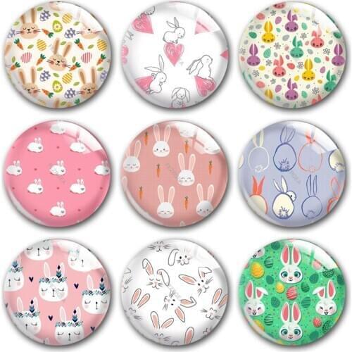 Handmade Happy Easter Bunny Rabbit Wild Spring Round Photo Glass Cabochons Demo Flat Back DIY Jewelry Making Findings Accessory