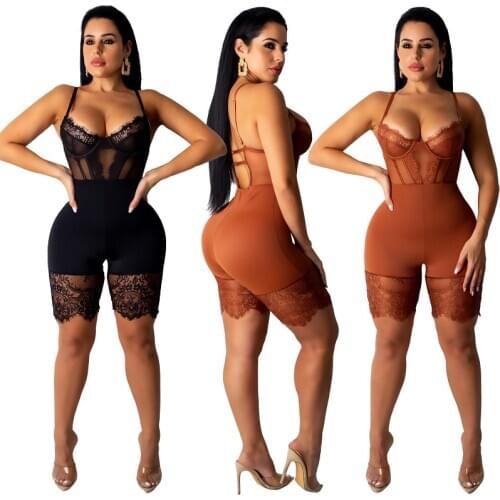 Sexy Lace Bodysuit Ladies Jumpsuits Women Backless Romper Lace Jumpsuits For Women Tracksuit Playsuit Unique Lace Insert Romper