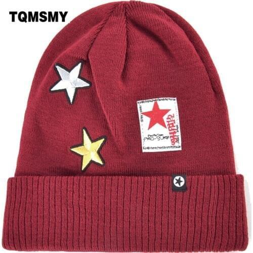TQMSMY 2018 Labeling Star design Winter Beanies Knit Hats For Men Women Beanie Hat Caps Bonnet Ski Warm knitting Baggy Cap TMD28