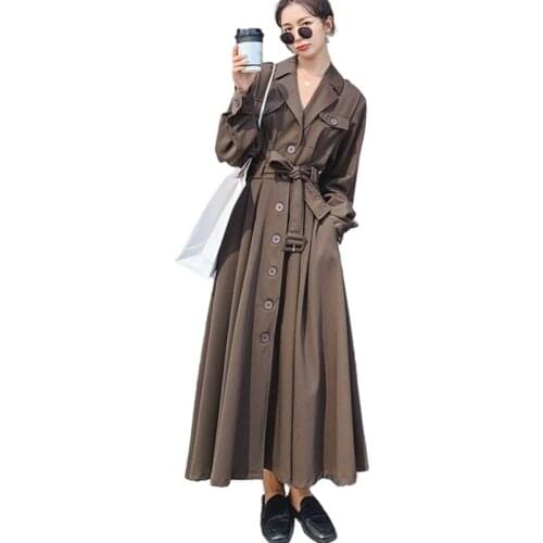 Women 2021 New Fashion Trench Coat Bandage Vintage Long Trench Coat Women Plus Size Casual Black Windbreaker Coats