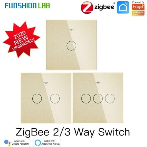 ZigBee Wall Touch Smart Light Switch With Neutral/No Neutral ,No Capacitor Smart Life/Tuya Works with Alexa,Google Hub Required