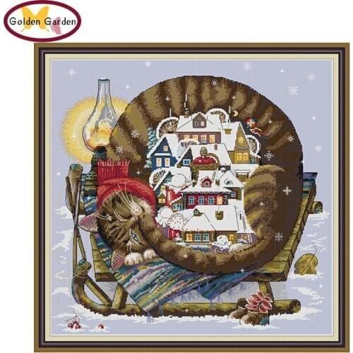 GG Comfortable Winter Animail Joy Sunday Cross Stitch Patterns Embroidery Needlework Cotton Canvas Cross Stitch for Home Decor