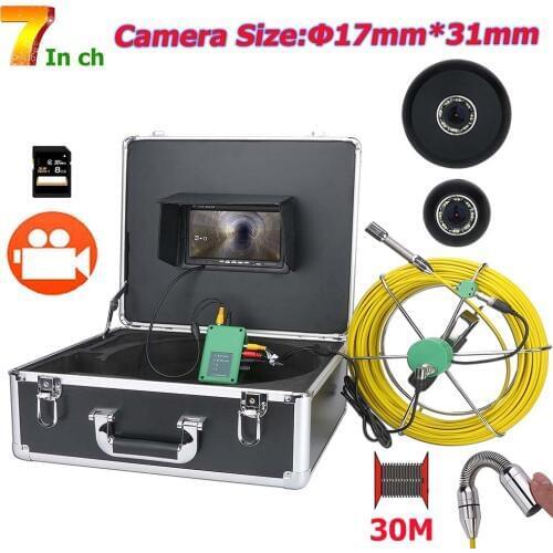MOUNTAINONE 7inch DVR HD 17mm Industrial Pipe Sewer Inspection Video Camera System IP68 1000 TVL Camera with 8pcs LED 8G 40m 50m