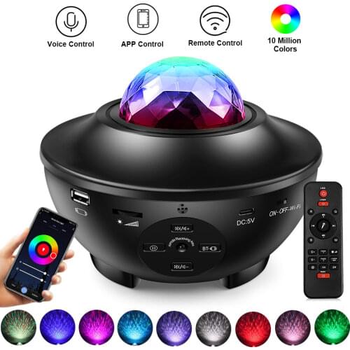 WiFi Star Night Light Galaxy Projector with Smart Life APP Moving Ocean Wave USB Kid Color Lamp Bluetooth Speaker Alexa, Google