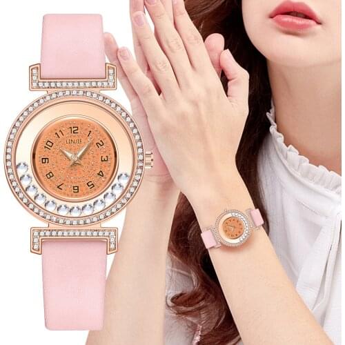 Women Arabic Numbers Watches Casual Ladies Leather Strap Quartz Moving Diamond Wristwatches Montre Femme