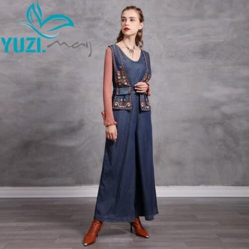 Jumpsuit Women 2020 Yuzi.may Boho New Denim Bodysuit woman Vintage Embroidery High Waist Jumpsuits A82260 Bodysuits Feminino