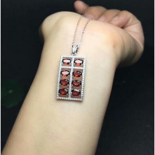 925 pure silver inlaid natural Garnet necklace pendant fashion style 4 * 6mm woman stone jewelry envelope