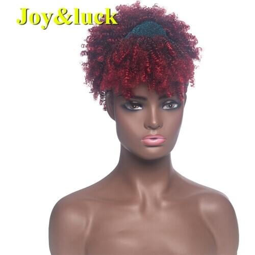 Joy&luck Headband Wig African Women Turban Wig Curly Synthetic Hair Wig Wrap and Wig Linked Together Headband Wigs