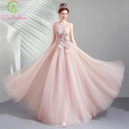 SSYFashion New Pink Lace Evening Dress Banquet Elegant Sleeveless Floor-length Appliques Party Prom Formal Gown Robe De Soiree