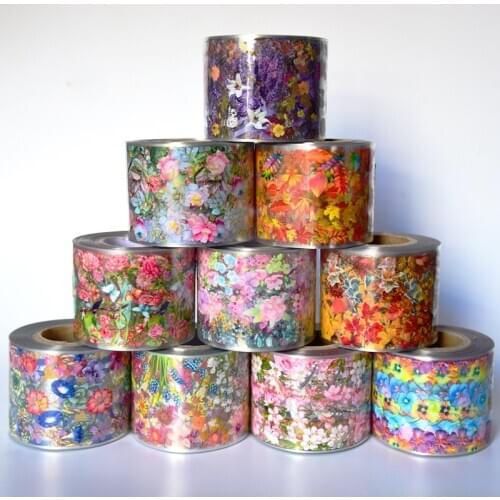 10rolls Nail Transfer Foils Stickers Mixed Flowers Rose bird Maple leaf Design Nail Art Decorations Foil Wraps Decals