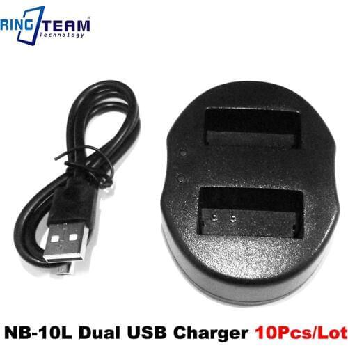 10Pcs/Lot NB10L NB-10L Battery Dual USB Charger for Canon Powershot SX40 SX50 SX60 G1 G3 G15 G16 HS Digital Cameras