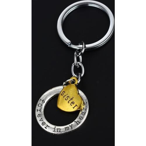 12PC/Lot Hot Sis Sister Keychain Gifts Forever In My Heart Charms Keyring Women Best Friends Family Love Key Chain Ring Jewelry