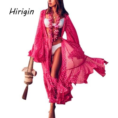 2020 Summer Women Swimsuit Bikini Cover-Up Sexy Beach Cover Ups Chiffon Long Dress Elegant rose red Beach Bathing Suit swimwear