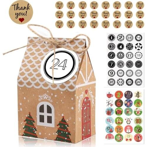 24Set Christmas House Packaging Box Candy Gift Bags With Ropes Xmas Cookie Bags Birthday Wedding Party Favors Carrier