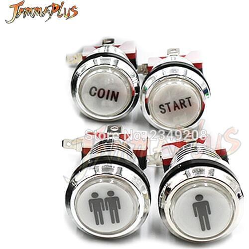 32MM Chrome-plated Push Button 1P 2P COIN PAUSE EIXT SELECT Logo 12V illuminated Button Arcade Start Button