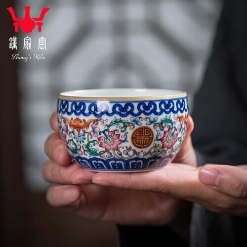 White porcelain teacup Jingdezhen handmade blue and white twining pattern enamel porcelain kungfu tea cup single cup