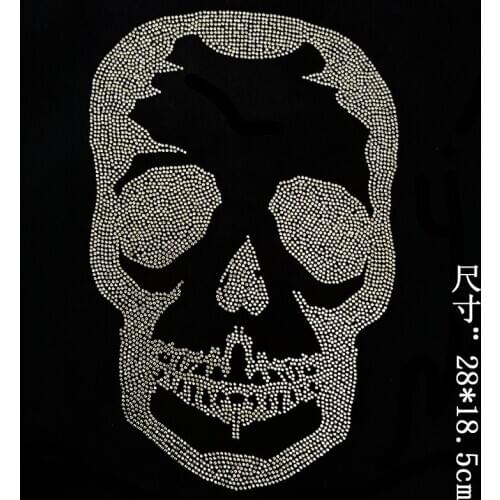 Big skull design strass iron stone hot fix rhinestone motif transfer rhinestones fix with glue for bag