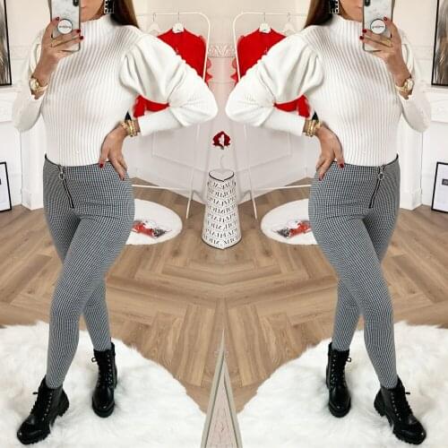 Fashion Women Ladies Skinny Pencil Pants High Waist Zipper Slim Fit Casual Pants Trouser Plaid Office Stretchy Leggings Pants