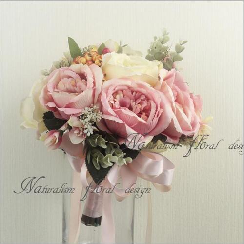 Handmade bouquet pink rose flowers wedding bridal bouquet bride holding flower artificial flower bride bouquet for wedding party