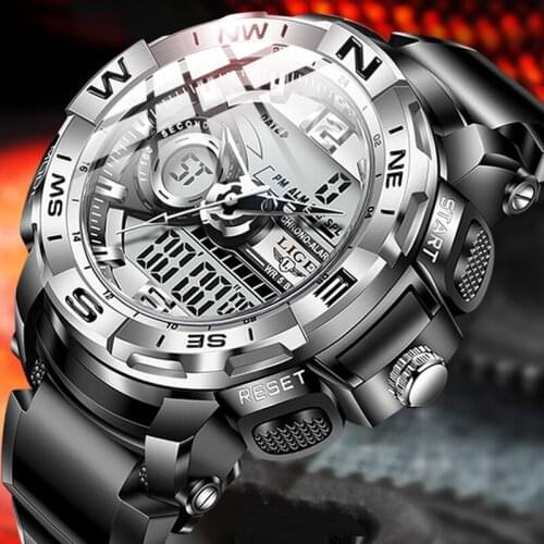 Relogio Masculino 2021 LIGE Sport Men Quartz Digital Watch Creative Diving Watches Men Waterproof Alarm Watch Dual Display Clock