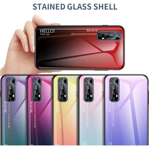 For OPPO Realme 7 6 5 X7 Pro Case Fashion Hard Tempered Glass Gradient Protective Back Cover case For Realme 7i 6i 5i C3 C11 C15
