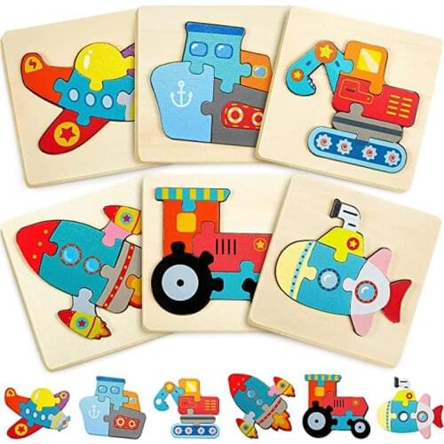 Wooden Toys 3D Puzzle Jigsaw Board Montessori Toys for Children Kids Baby Early Educational Brain Teaser Animal Cartoon Puzzle