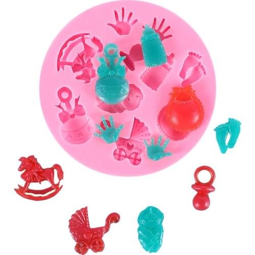 Baby Silicone Resin Mold Baby Bottle Bipple Hands Feet Cake Decorating Tools DIY Fondant Chocolate Cupcake Candy Baking Mold