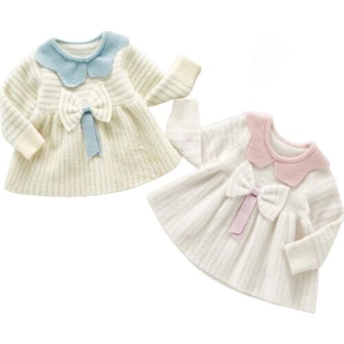 Baby Sweater Knitted Dress Toddler Baby Girls Dress Autumn Winter Knitting Girls Clothes Sweater Bow Dresses Party Kids Dress