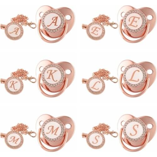 Newborn Baby Pacifier Clip Chain Rose Gold Bling Silicone Infant Pacifier Holder Soother Nipple Dummy Baby Shower Gifts