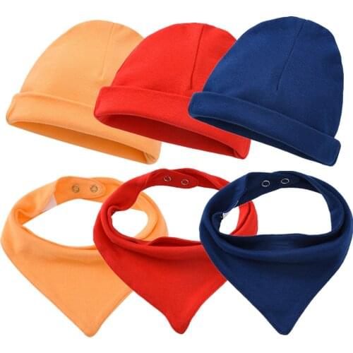 Newborn Baby Boys Jumpsuit with Hat Bib Solid Newborn Baby Girls Onesies Caps Set Cloth Bandana Bibs Baby Bibs Rompers Set