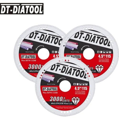 DT-DIATOOL 3pcs/pk Dia 4.5"/115mm Diamond Metal Saw Blade for Steel Tube Iron Rebar Angle Steel Diamond Cut-off Wheel