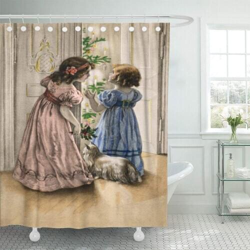 Two Little Girls and Their Dog Open The Door to Find Christmas Decorated