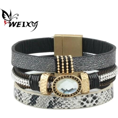 European and American Vintage Multilayer Two-color Leather Rhinestone Bracelets Hot new products Pulseiras&Braceletes